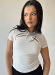 Front view of model wearing  front Princess Polly Short Sleeves High Neck  Murtha Top White