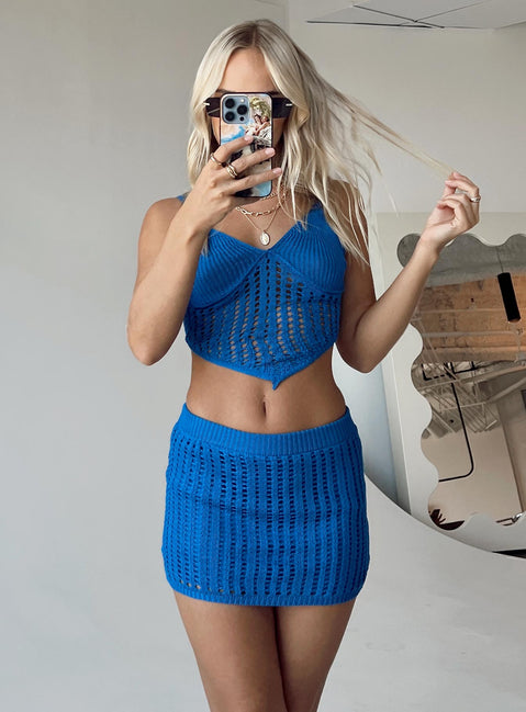 Front view of model wearing  front Hervey Skirt Blue Princess Polly  Mini Skirts 