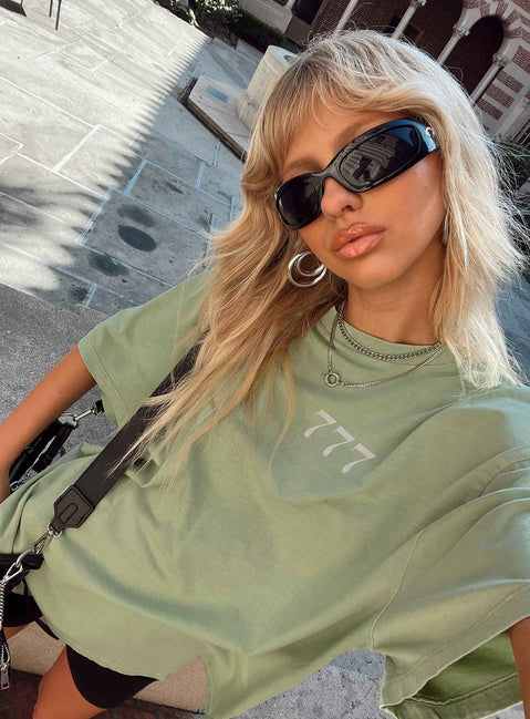product Princess Polly Half Sleeves Crew Neck  Organic 777 Luck Oversize Tee Green