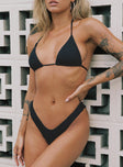 Black bikini bottoms Shirred material High cut style Cheeky cut bottoms Fully lined