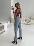 Front view of model wearing  front Princess Polly High Waisted  Holland Jeans Denim Tall