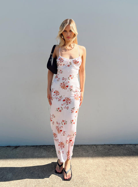 Front view of model wearing  front Princess Polly Crew Neck  Amos Maxi Dress Pink Multi