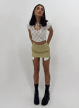 Front view of model wearing  front Princess Polly Short Sleeves Crew Neck  Amity Lace Top Ivory