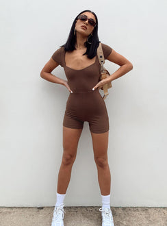 Romper Ribbed material Wide square neckline Cut out back Fixed tie fastening at back