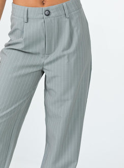 Front view of model wearing  front Princess Polly  Titius Pant Grey Pinstripe