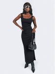 Front view of model wearing  front Princess Polly Crew Neck  Smythe Maxi Dress Black