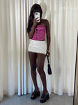 Front view of model wearing  front Princess Polly Sleeveless Square Neck  Bambury Tube Top Pink