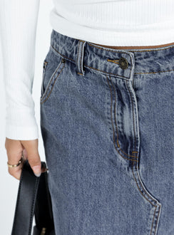 product Barbara Split Midi Skirt Faded Denim Princess Polly  Maxi 