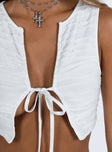 White crop top Textured material V neckline Open front Tie fastening  Good stretch Fully lined 