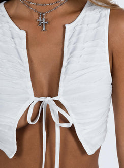 Front view of model wearing  front Princess Polly Sleeveless Plunger  Glascott Top White