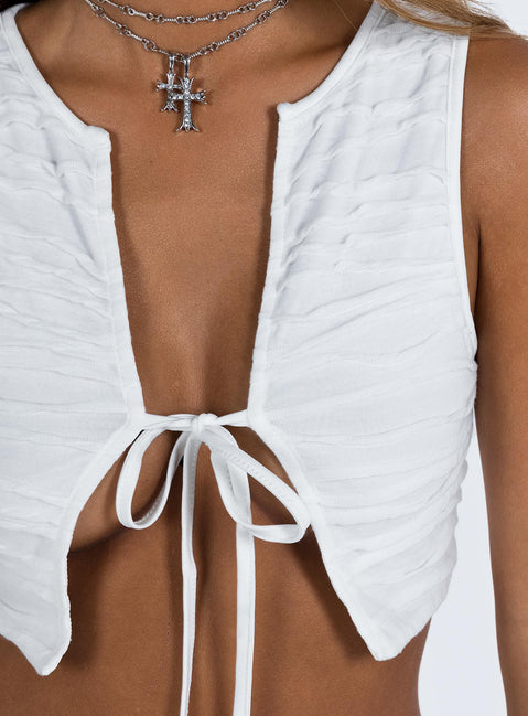 Front view of model wearing  front Princess Polly Sleeveless Plunger  Glascott Top White