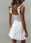 Front view of model wearing  front Princess Polly Square Neck  Vado Mini Dress Ivory