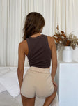 back view of model wearing Princess Polly Classic Tank Top Brown 