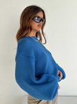 Front view of model wearing  front Harmony Knit Sweater Blue Princess Polly  Long 