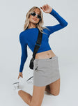 Front view of model wearing  front Princess Polly Full Sleeves High Neck  Royalist Long Sleeve Top Blue