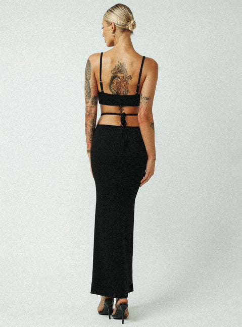Front view of model wearing  front Princess Polly Square Neck  Jagger & Stone Kendal Maxi Dress Black