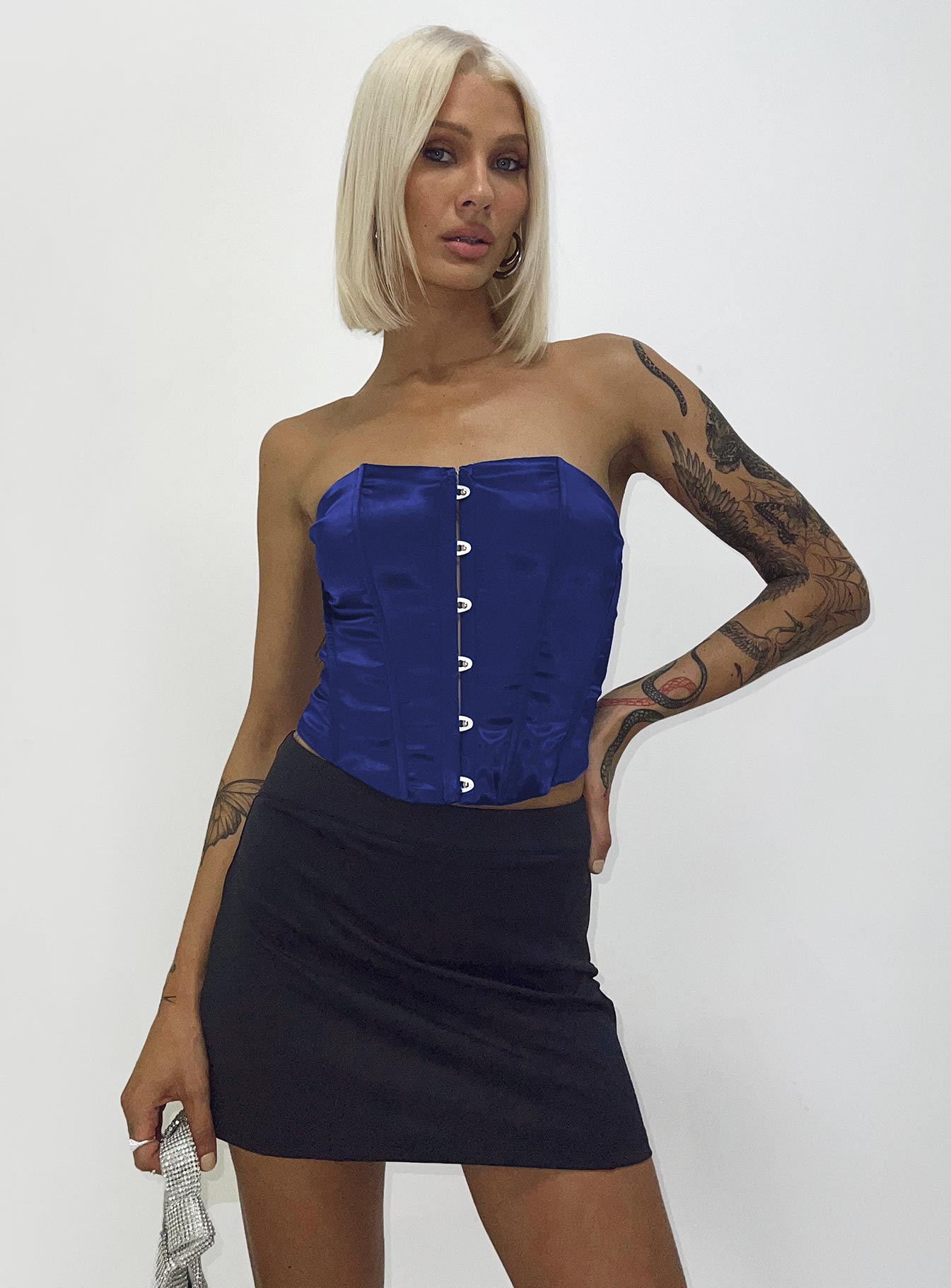 Front view of model wearing  front Ilina Mid Rise Mini Skirt Black Princess Polly  Mini Skirts 