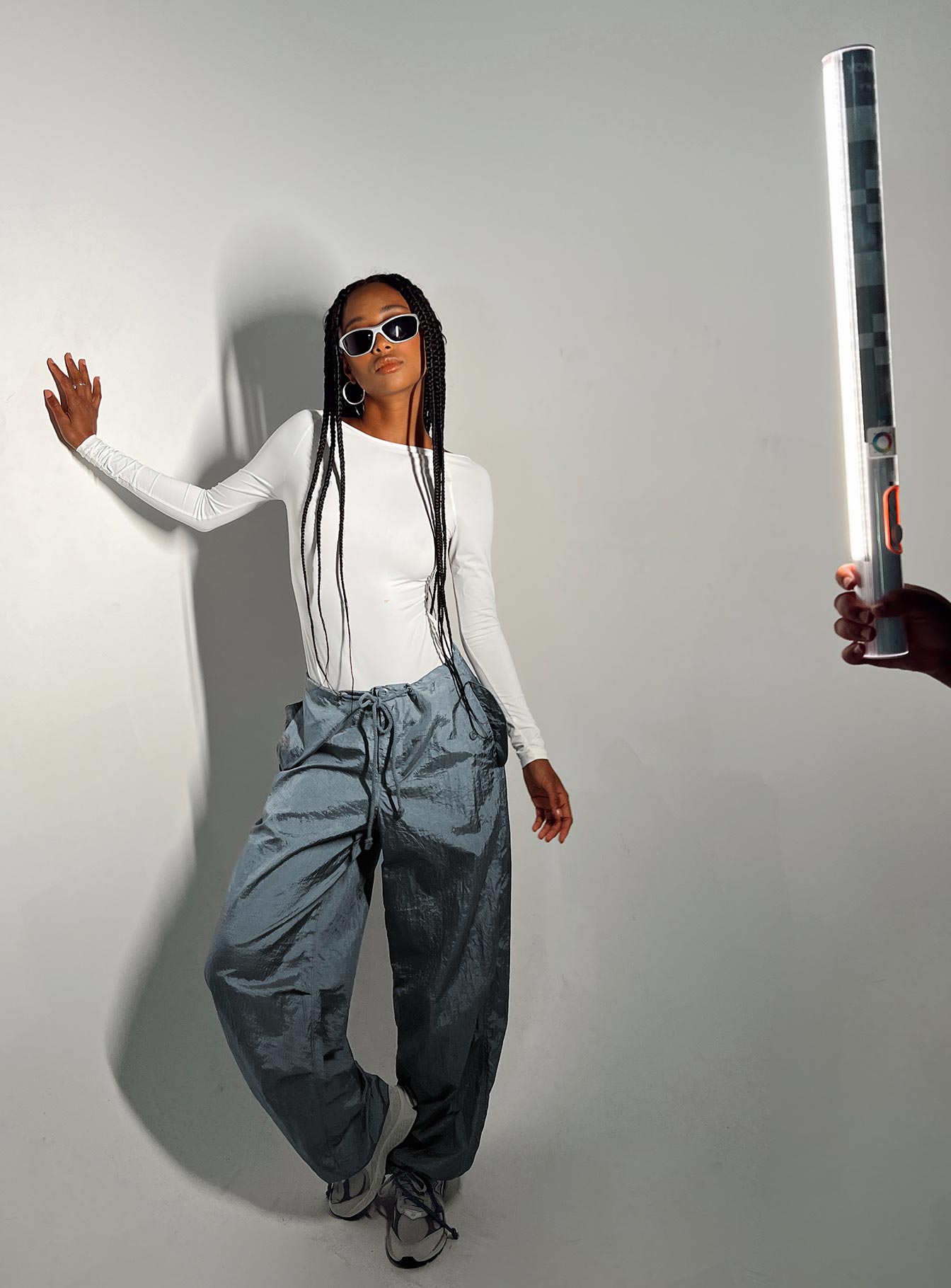 front view of model wearing Princess Polly Gatewood Long Sleeve Bodysuit White Full Sleeves Boat Neck 