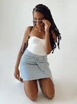 Front view of model wearing  front Ryder Light Wash Denim Skirt Denim Princess Polly  Mini Skirts 