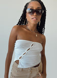 front view of model wearing Princess Polly Organic Lorein Strapless Top White Sleeveless Square Neck 