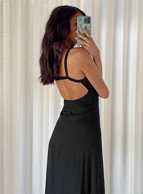 back view of model wearing Princess Polly Georgia Midi Dress Black 
