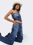 product Princess Polly Sleeveless High Neck  Flaming Denim Tube Top Dark Indigo