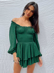 Long sleeve romper Soft textured material Shirred waistband Ruffle detailing Elasticated neckline & cuffs Can be worn on or off the shoulder Good stretch  Fully lined