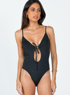 front view of model wearing Princess Polly Shaylin Bodysuit Black Sleeveless Plunger 