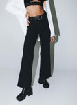 Front view of model wearing  front Princess Polly High Waisted  Tari Wide Leg Jeans Black