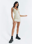 Front view of model wearing  front Princess Polly Crew Neck  Cordero Mini Dress Yellow Floral