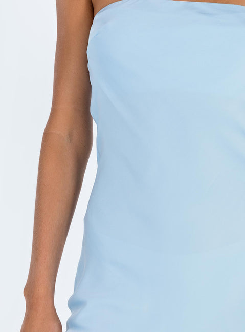 Front view of model wearing  front Princess Polly Asymmetric Neckline  Jasmyn Mini Dress Blue