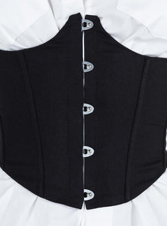 Front view of model wearing  front Princess Polly Full Sleeves Crew Neck  Rosina Underbust Corset Black