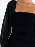 Princess Polly Square Neck  Joslyn Long Sleeve Mini Dress Black