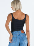 back view of model wearing Princess Polly Jarocin Bodysuit Black Sleeveless V-Neck 