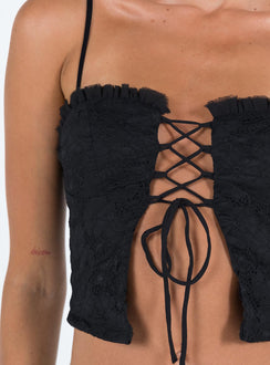 Front view of model wearing  front Princess Polly Sleeveless Sweetheart  Marloe Top Black