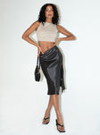 Front view of model wearing  front Nia Midi Skirt Black Princess Polly  