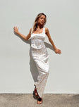 Front view of model wearing  front Berlin Satin Maxi Skirt White Princess Polly  Midi Skirts 