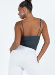 back view of model wearing Princess Polly Henwick Bodysuit Steel Sleeveless Plunger 