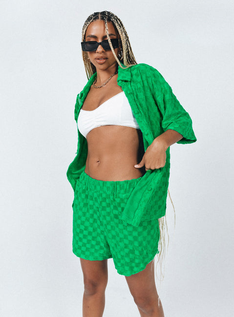 Shorts Terry towelling material  Check print  Elasticated waistband  Twin hip pockets  Unlined 