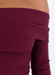 Morley Off Shoulder Sweater Burgundy Princess Polly  Cropped 