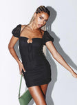 Front view of model wearing  front Princess Polly Square Neck  Lindsey Mini Dress Black