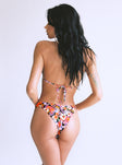 Bikini bottoms Floral print Ring detail at side  High cut leg  Cheeky cut bottoms