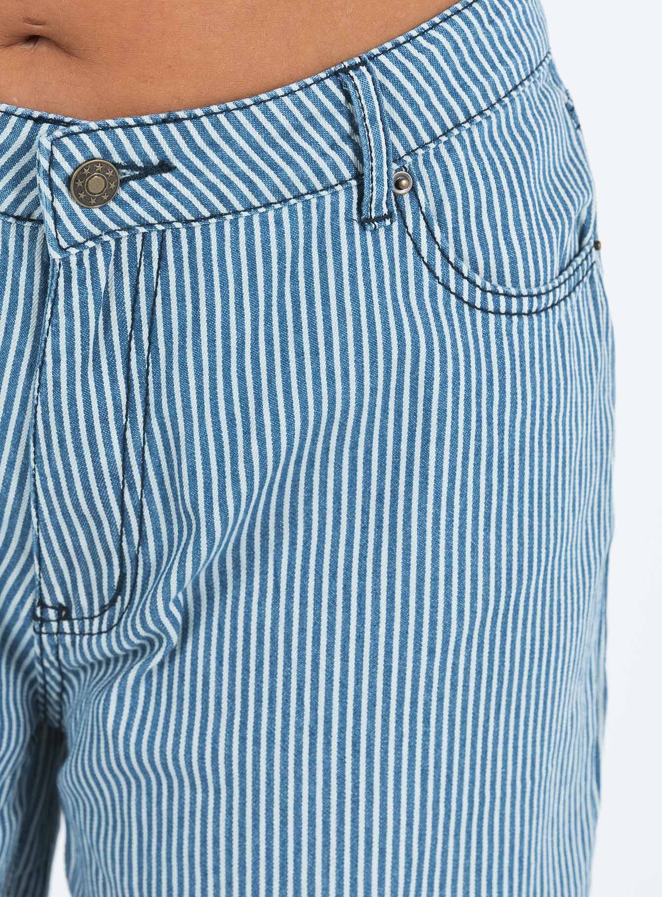 Striped blue jeans on sale