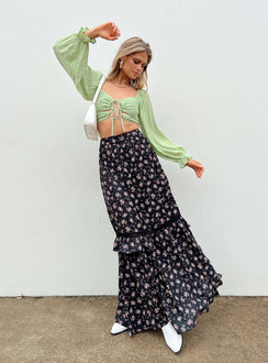 Front view of model wearing  front Princess Polly Sleeveless Crew Neck  Madigan Long Sleeve Top Green