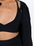 Three piece set Knit material  Cardigan  Button front fastening  Halter neck crop top  High waisted short  Elasticated waistband 