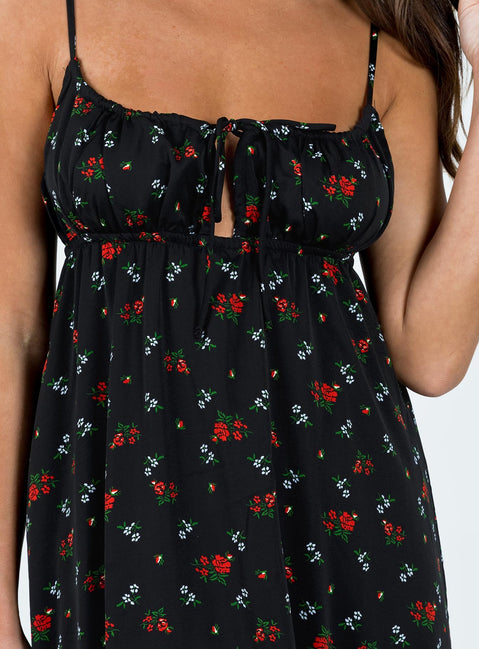 Front view of model wearing  front Princess Polly Square Neck  Empress Of Love Maxi Dress Black Floral