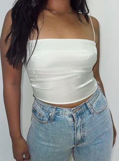 Front view of model wearing  front Princess Polly Sleeveless Square Neck  White Rabbit Top Ivory