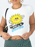 front view of model wearing Princess Polly Rise And Grind Cropped Tee White 