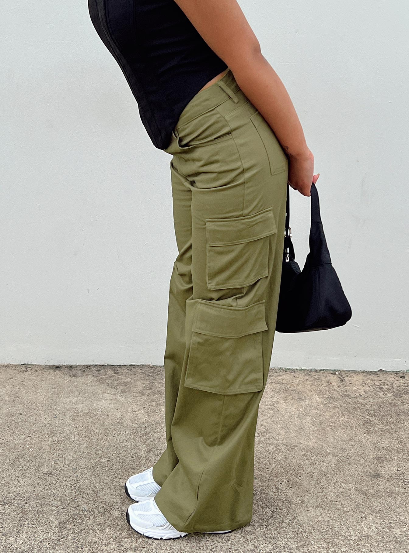 Front view of model wearing  front Princess Polly  Alexis Cargo Pants Khaki