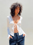 Front view of model wearing  front Princess Polly Full Sleeves V-Neck  Goodlet Top White